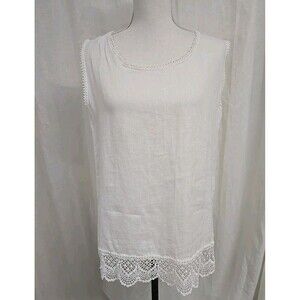 Laura Bianchi Made in Italy Sleeveless Blouse Top Crochet White 100% Linen Sz M